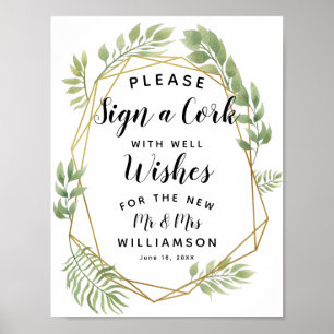 Crystal greenery löv Sign a Kork party/bröllop Poster