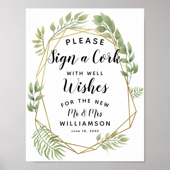 Crystal greenery löv Sign a Kork party/bröllop Poster (Framsidan)
