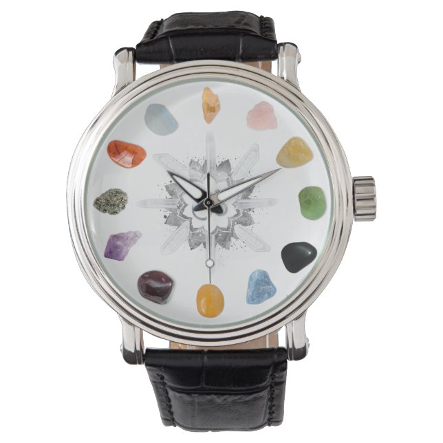 *~* Crystal Grid Chakra Stones Andlig Om Lotus Armbandsur (Framsida)