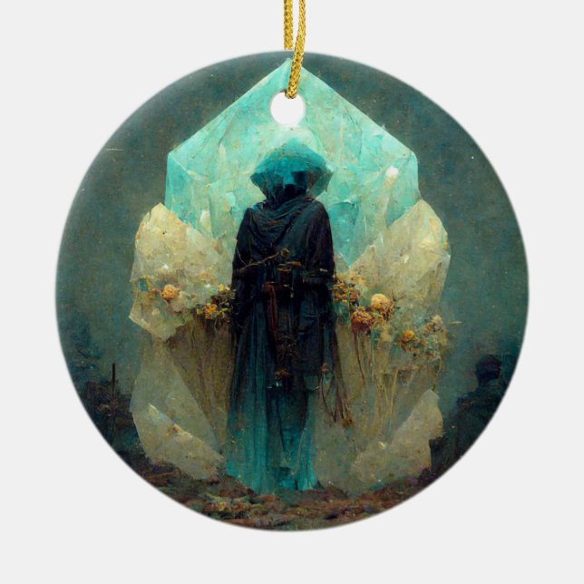 Crystal Guardian Alien Sci-Fi Fantasy Julgransprydnad Keramik (Framsidan)