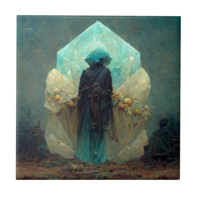 Crystal Guardian Alien Sci-Fi Fantasy Kakelplatta (Framsidan)