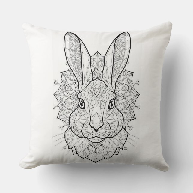 Crystal Hare Geometrisk Konsttryck | Elegant Kanin Kudde (Framsida)