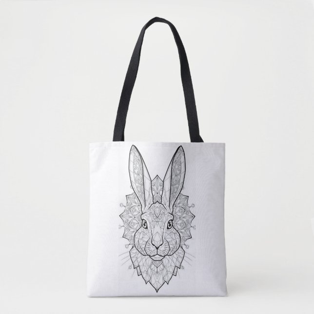 Crystal Hare Geometrisk Konsttryck | Elegant Kanin Tygkasse (Framsida)