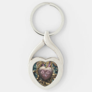 Crystal Heart Amulet Twisted Heart Silverfärgad Nyckelring