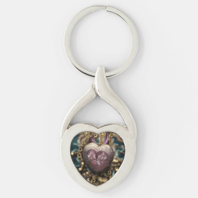 Crystal Heart Amulet Twisted Heart Silverfärgad Nyckelring (Framsidan)