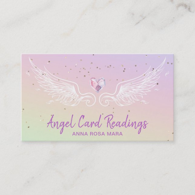 *~* Crystal Heart Angel Vinge Stjärtnig Natt Himme Visitkort (Framsida)