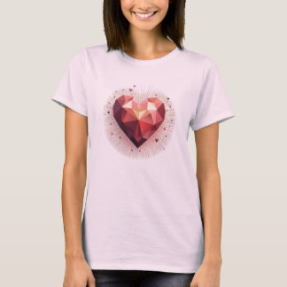Crystal Heart Geometric Rosa Kärlek Girls Kvinnor T Shirt