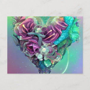 Crystal Heart Rainbow Pastel Lila Tones Fantasy Vykort