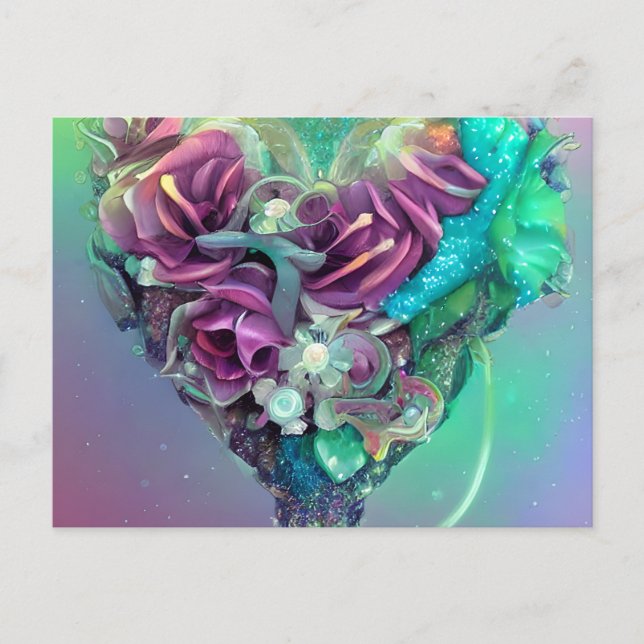 Crystal Heart Rainbow Pastel Lila Tones Fantasy Vykort (Framsida)