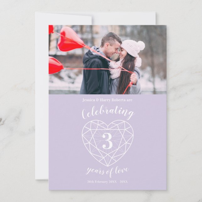 Crystal Hjärtårsdag 3 år fotot inbjudan (Framsida)