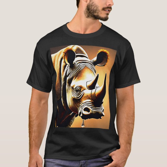 Crystal Horn Rhinoceros: Elegant och detaljerad st T Shirt (Framsida)