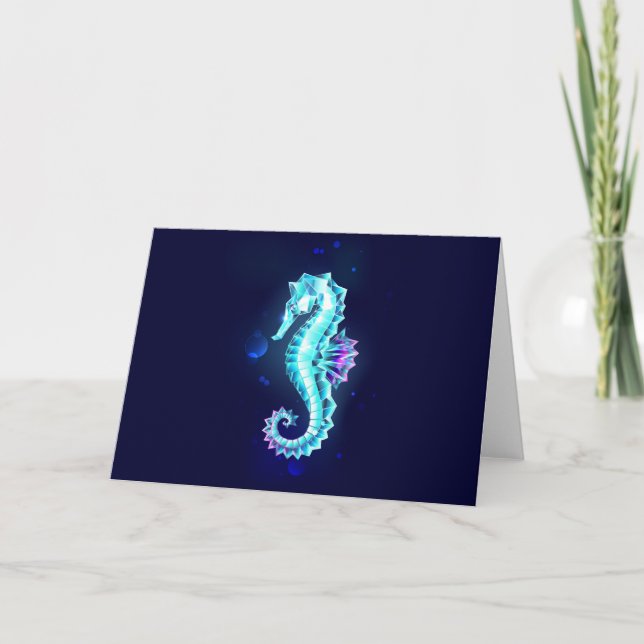 Crystal Ice Seahorse on Blue Background Anteckningskort (Framsida)