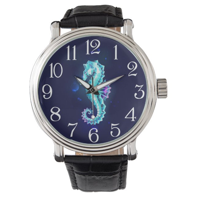 Crystal Ice Seahorse on Blue Background Armbandsur (Framsida)