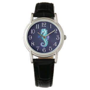 Crystal Ice Seahorse on Blue Background Armbandsur