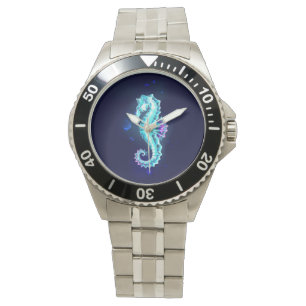 Crystal Ice Seahorse on Blue Background Armbandsur