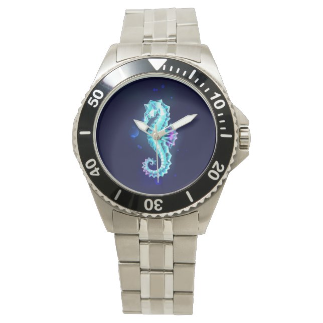 Crystal Ice Seahorse on Blue Background Armbandsur (Framsida)