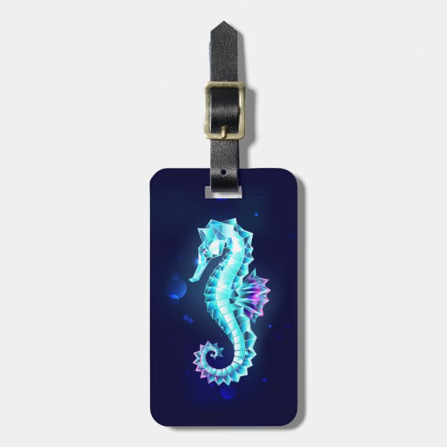 Crystal Ice Seahorse on Blue Background Bagagebricka (Vertikal Framsida)