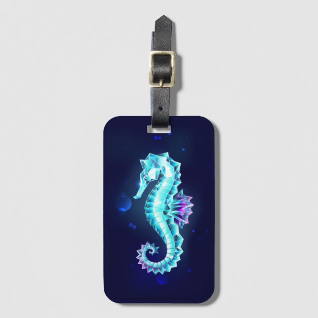 Crystal Ice Seahorse on Blue Background Bagagebricka (Framsida vertikal)