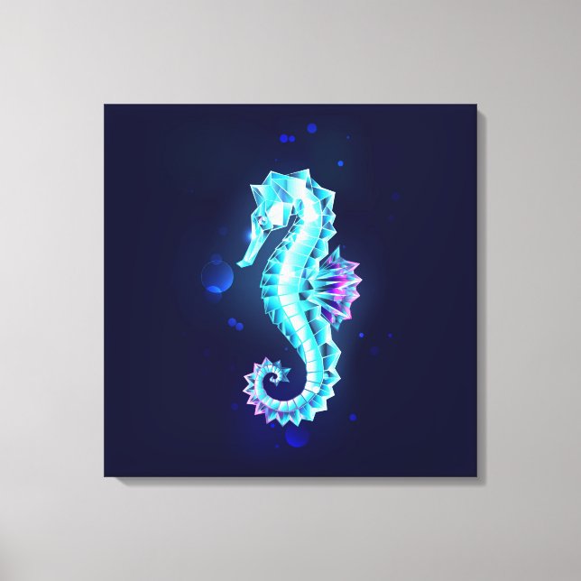 Crystal Ice Seahorse on Blue Background Canvastryck (Framsida)