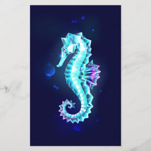 Crystal Ice Seahorse on Blue Background Flygblad