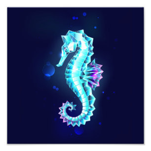 Crystal Ice Seahorse on Blue Background Fototryck