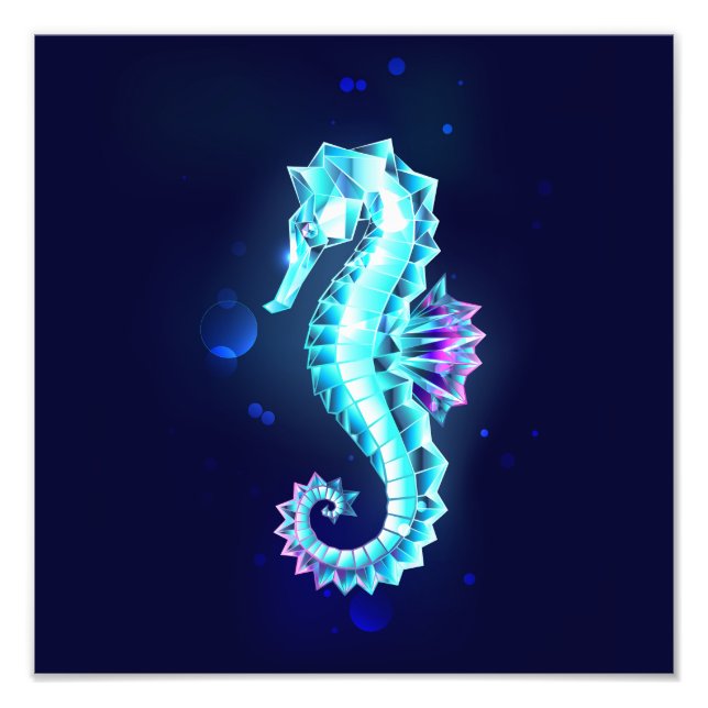 Crystal Ice Seahorse on Blue Background Fototryck (Framsidan)