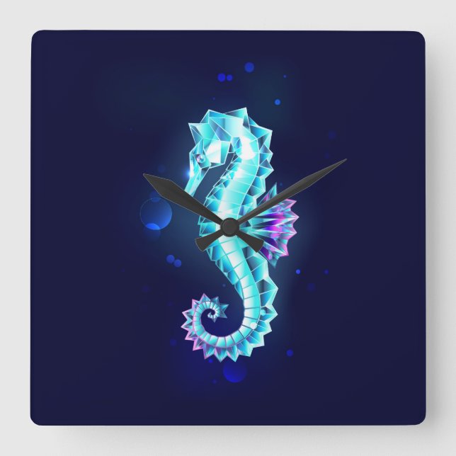 Crystal Ice Seahorse on Blue Background Fyrkantig Klocka (Framsida)