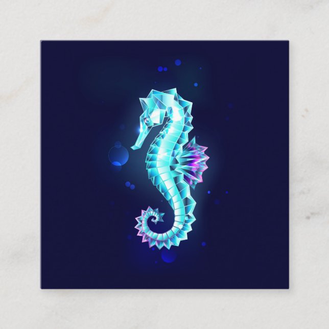 Crystal Ice Seahorse on Blue Background Fyrkantigt Visitkort (Framsida)