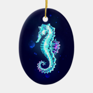Crystal Ice Seahorse on Blue Background Julgransprydnad Keramik