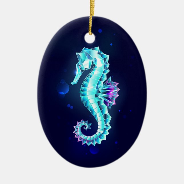 Crystal Ice Seahorse on Blue Background Julgransprydnad Keramik (Framsidan)