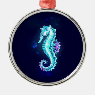 Crystal Ice Seahorse on Blue Background Julgransprydnad Metall