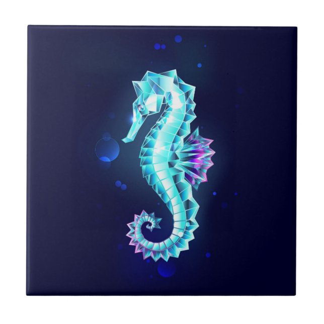 Crystal Ice Seahorse on Blue Background Kakelplatta (Framsidan)