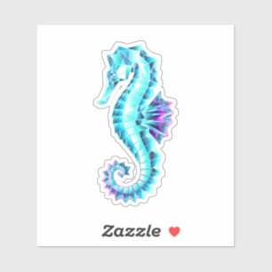 Crystal Ice Seahorse on Blue Background Klistermärken