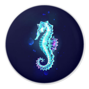 Crystal Ice Seahorse on Blue Background Knopp
