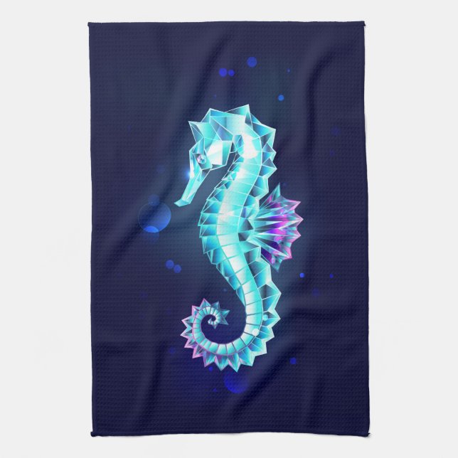 Crystal Ice Seahorse on Blue Background Kökshandduk (Vertikal)