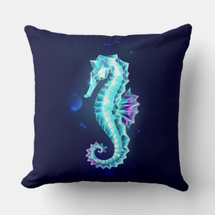 Crystal Ice Seahorse on Blue Background Kudde