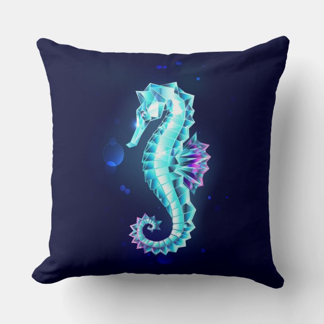 Crystal Ice Seahorse on Blue Background Kudde (Framsida)