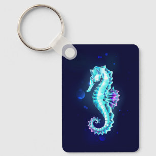 Crystal Ice Seahorse on Blue Background Nyckelring