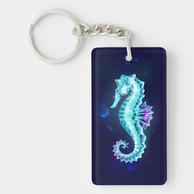 Crystal Ice Seahorse on Blue Background Nyckelring (Framsidan)