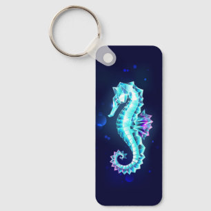Crystal Ice Seahorse on Blue Background Nyckelring
