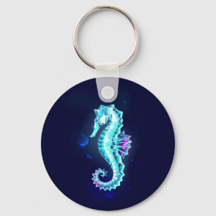 Crystal Ice Seahorse on Blue Background Nyckelring