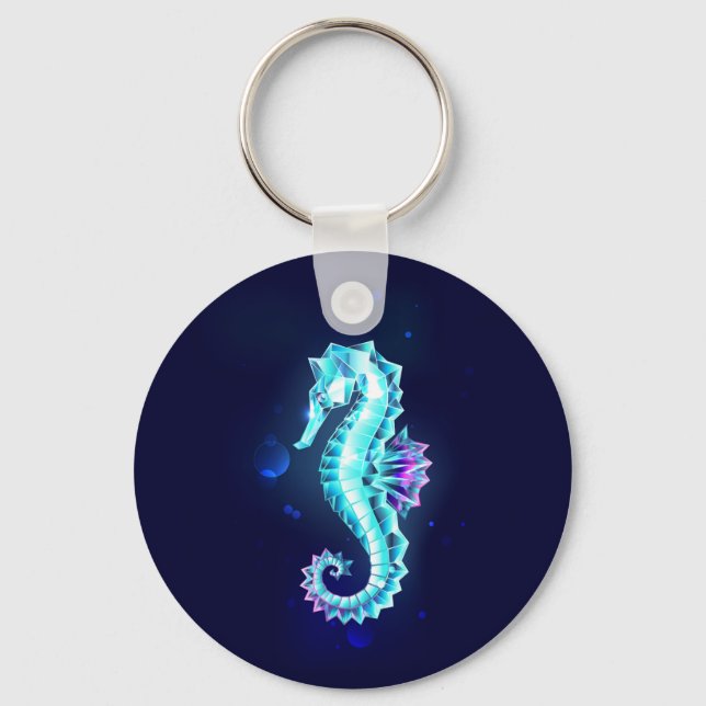 Crystal Ice Seahorse on Blue Background Nyckelring (Framsida)