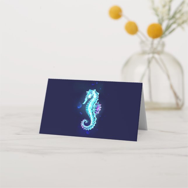 Crystal Ice Seahorse on Blue Background Placeringskort (Framsida)