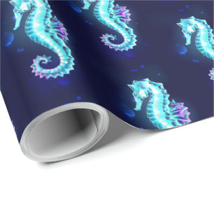 Crystal Ice Seahorse on Blue Background Presentpapper