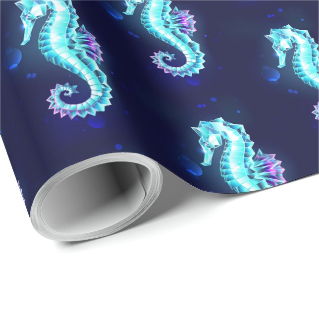 Crystal Ice Seahorse on Blue Background Presentpapper (Rullad Hörn)