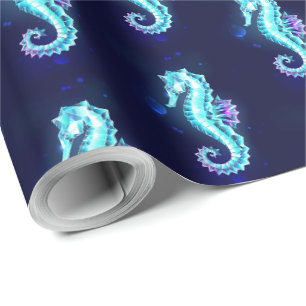 Crystal Ice Seahorse on Blue Background Presentpapper