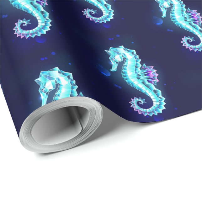 Crystal Ice Seahorse on Blue Background Presentpapper (Rulle Hörn)