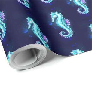 Crystal Ice Seahorse on Blue Background Presentpapper
