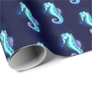 Crystal Ice Seahorse on Blue Background Presentpapper