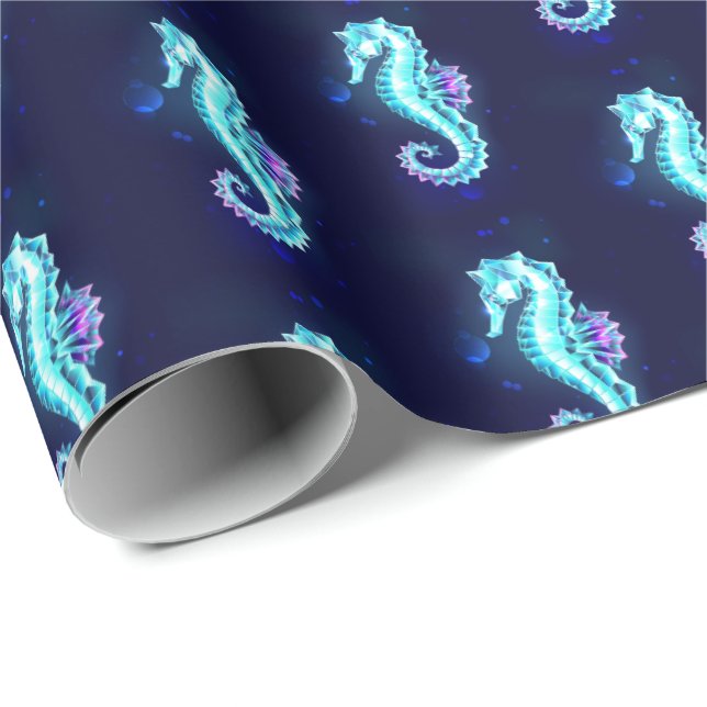 Crystal Ice Seahorse on Blue Background Presentpapper (Rullad Hörn)